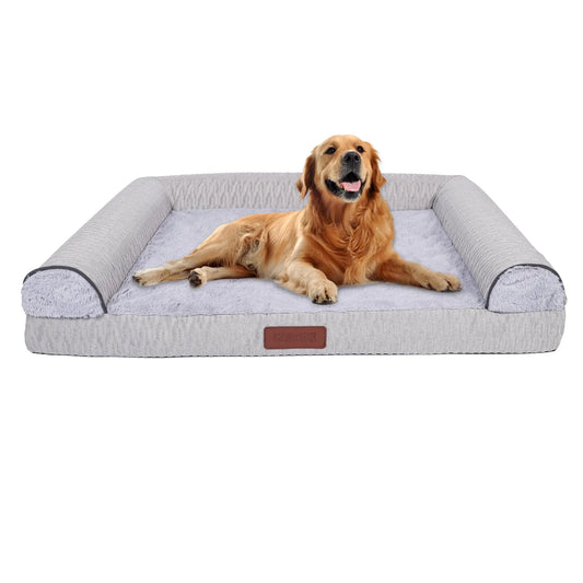 GOBOBE Large Dog Bed for Medium and Large Dogs Waterproof Memory Foam Orthopedic Dog Bed Durable Dog Sofa Pet Bed Removable Cover with Zipper and Bolster Nonslip Bottom(Dark Grey XXL)